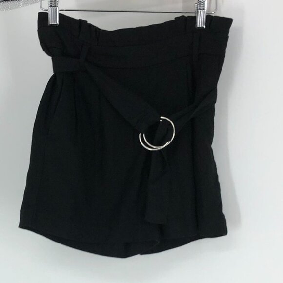 Dynamite Black Linen paper bag shorts metal ring waist tie XS - Picture 3 of 15